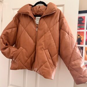 BNWT-Abercrombie & Fitch Brown/Tan Quilted Vegan Leather Jacket